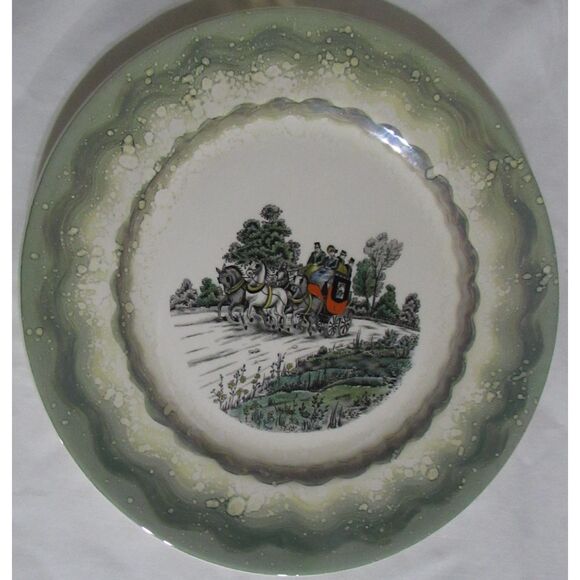 Vintage Old Castle made in England winter scene plate green horse and carriage - Picture 1 of 5